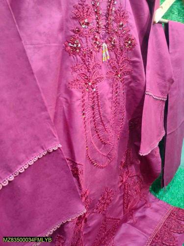 2 Pcs Women's Stitched CottonEmbroidered Shirt And Trouser