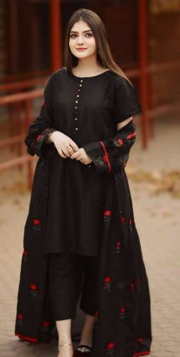 3Pcs Woman Stritched Cotton Silk Multi Embroidered Open Gown