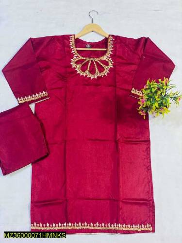 2 Pcs women stitched katan silk Embroidered suit