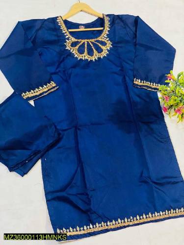 2 Pcs women stitched katan silk Embroidered suit
