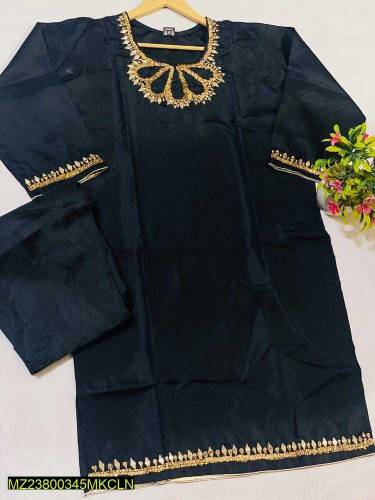 2 Pcs women stitched katan silk Embroidered suit