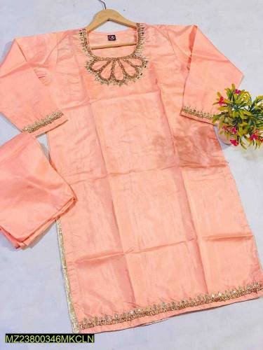 2 Pcs women stitched katan silk Embroidered suit