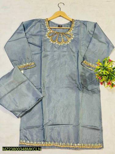 2 Pcs women stitched katan silk Embroidered suit