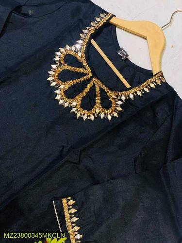 2 Pcs women stitched katan silk Embroidered suit