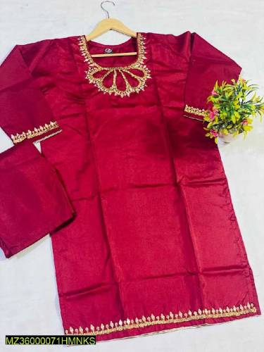 2 Pcs women stitched katan silk Embroidered suit