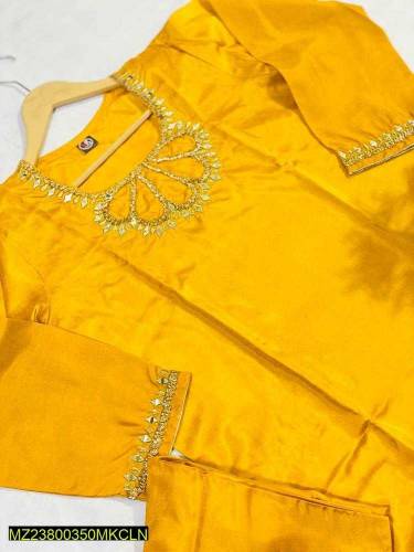 2 Pcs women stitched katan silk Embroidered suit