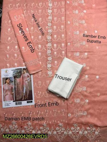 3 Pc Womens Embroidered LawnUnstitched Suit