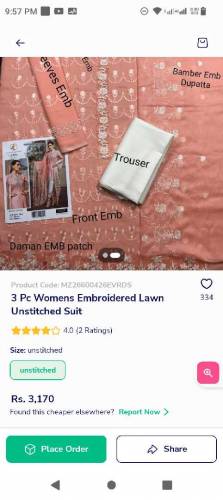 3 Pc Womens Embroidered LawnUnstitched Suit