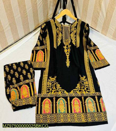 2 psc women's stitched linen printnd sut