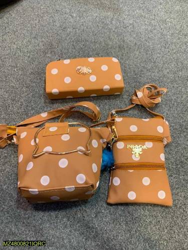 girl 3 piece orange color bags and wallet 
