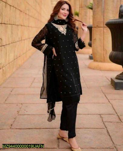3 Pce Woman's Stitches Chiffon Embroidery Suit