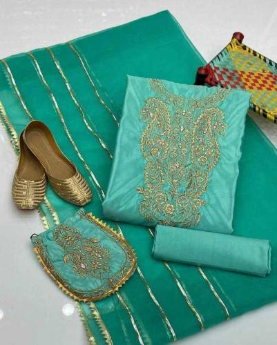 3pcs Women's Unstitched Organza Embroidered suit With Khussa Free 