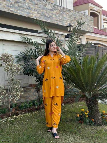 2 pcs women Stitched Lawn  Embroidered Shirt and Trouser 
