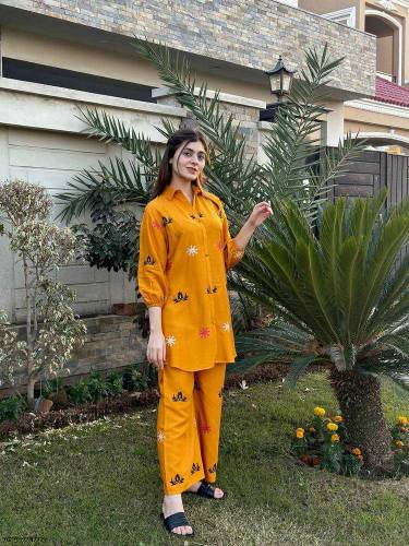 2 pcs women Stitched Lawn  Embroidered Shirt and Trouser 