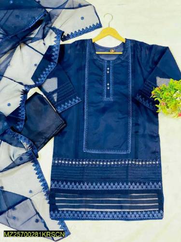 •  Fabric: Organza•  Mirror Work Embroidered 3Pcs Suit