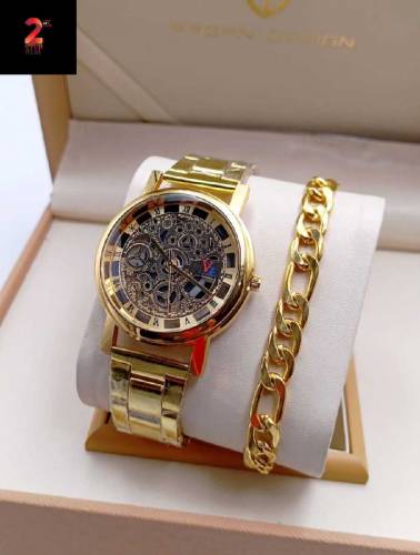 SKALITAN WATCH ⌚GOOD LOOKING DILE🔥GOLD STEEL CHIN✔️WITH STEEL BRACELET📿