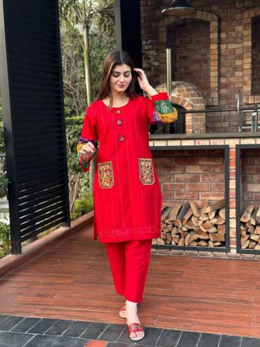 Arabic Lawn Cotton Pocket self Embroidery 2pcs