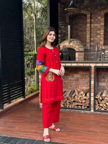 Arabic Lawn Cotton Pocket self Embroidery 2pcs