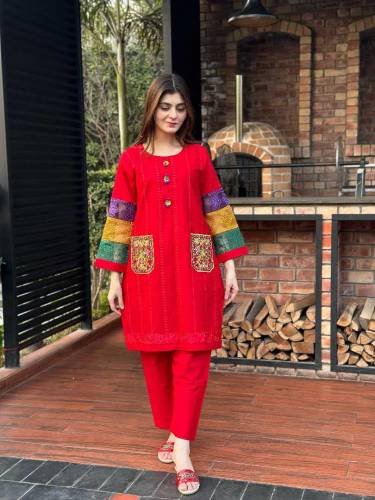 Arabic Lawn Cotton Pocket self Embroidery 2pcs