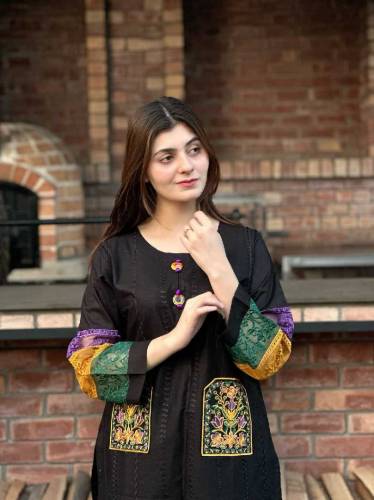 Arabic Lawn Cotton Pocket self Embroidery 2pcs