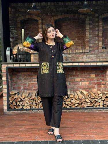 Arabic Lawn Cotton Pocket self Embroidery 2pcs