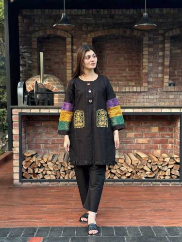 Arabic Lawn Cotton Pocket self Embroidery 2pcs