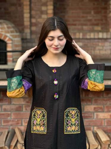 Arabic Lawn Cotton Pocket self Embroidery 2pcs