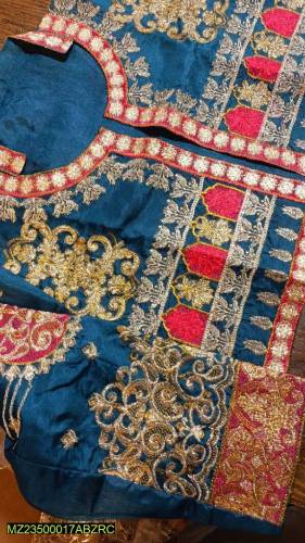 Katan Silk embroidered maxi with jacket 3pcs 
