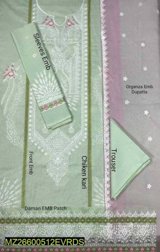 3Pcs Women's Unstitched Embroidery Suit