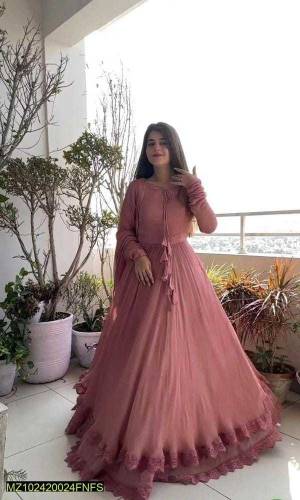  3 Pcs Women's Stitched Chiffon Plain Maxi