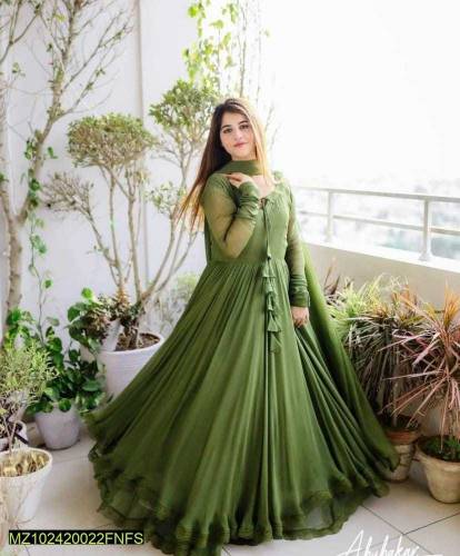 3 Pcs Women's Stitched Chiffon Plain Maxi