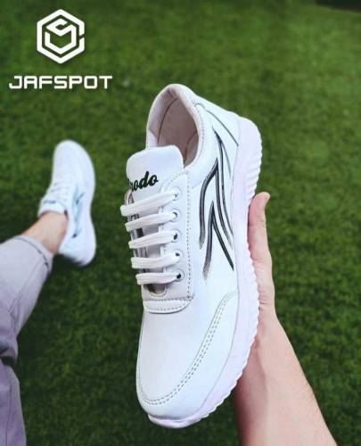 Men's Athletic Running Sneakers -JF019, White With Black Lines