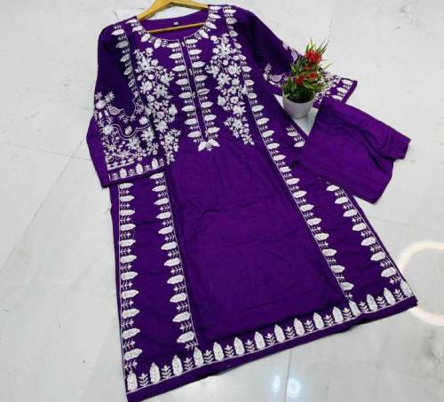 Women 2Pc Linen Stitched Embroidered Shirt & Trouser.