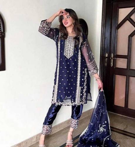 Women 3Pc Organza Embroidered Suit.