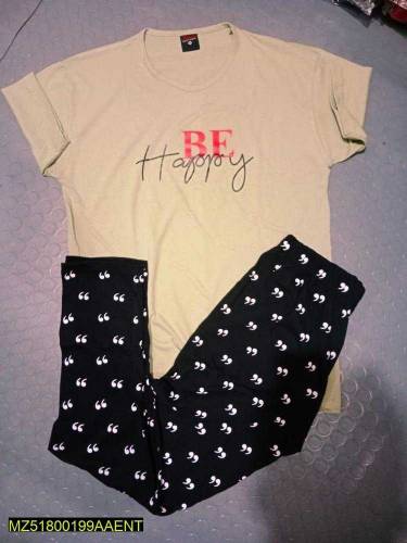  2 Pcs Women's Stitched Jersey Printed Sleepwear