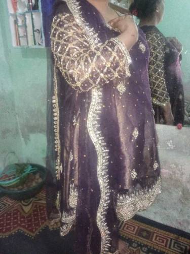 new heavy tail frock dark purple very beautiful lahore