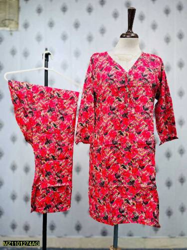 2 pcs Digital Printed linen suit