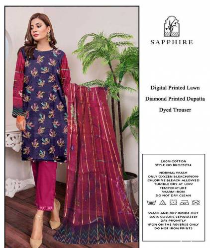 3 Pcs Women's Unstitched Lawn Digital Print Suit 