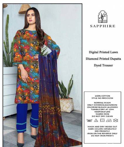 3 Pcs Women's Unstitched Lawn Digital Print Suit 