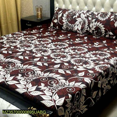 3 Pcs Crystal Cotton Printed Double Bedsheet 