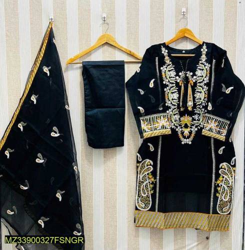 •  Fabric: Organza•  Product Type: Fancy Stitched Suit•  Pattern: Embr