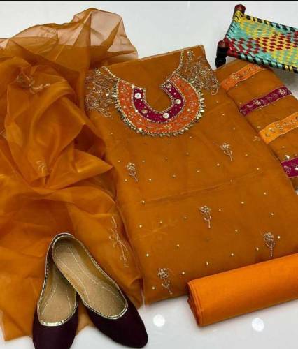 3 Pcs woman unstitched fancy organza 