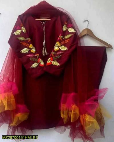3 pcs cut work style silk suit 