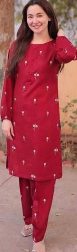  2 Pac woman Stitched Linen Embroidered Suit 