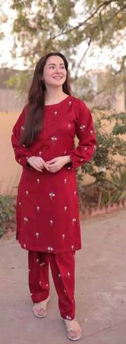  2 Pac woman Stitched Linen Embroidered Suit 