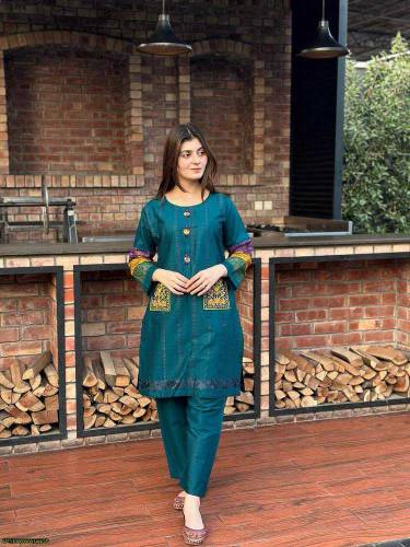 women cotton embroidered 2 pcs suite 