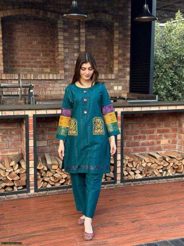 women cotton embroidered 2 pcs suite 