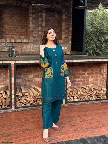 women cotton embroidered 2 pcs suite 