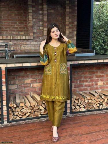 women cotton embroidered 2 pcs suite 