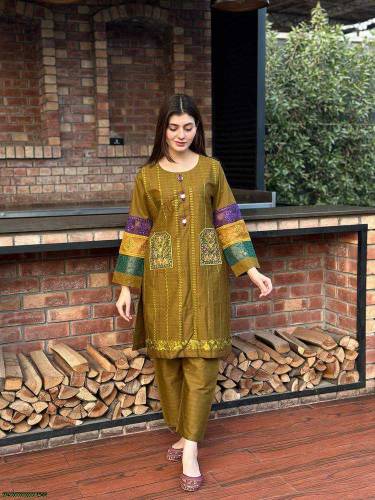 2pc woman Stitched Cotton Embroidered Suit.